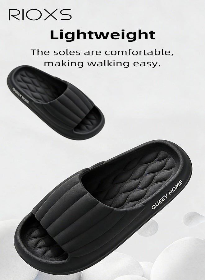 RIOXS Unisex Sponge Slippers, Soft EVA Indoor Slippers for Women and Men, Non Slip Shower Slide Comfy Sole Slippers, Slip-Resistant Bathroom Shower Slippers, Lightweight Bath Open-toed Flats, Unisex Slide Slipper for Home/ Backyard/ Beach/ Pool/ Travel/ College Dormitory, Comfort Footwear Classic Black - Image 3